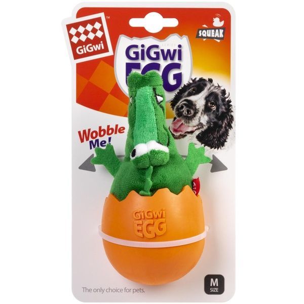 Игрушка для собак Крокодил-неваляшка с пищалкой GiGwi EGG, текстиль, резина, 14 см 2319 фото