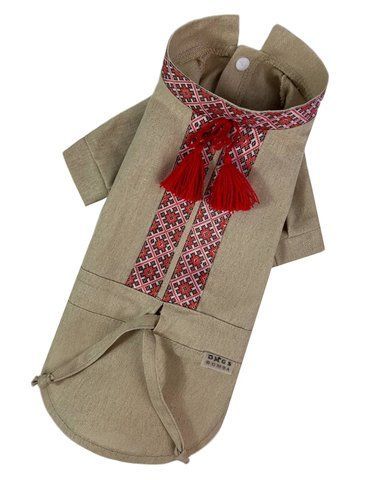 Вышиванка для собак льняная, рубашка для собак с вышивкой, бежевая RUB-48/2 фото